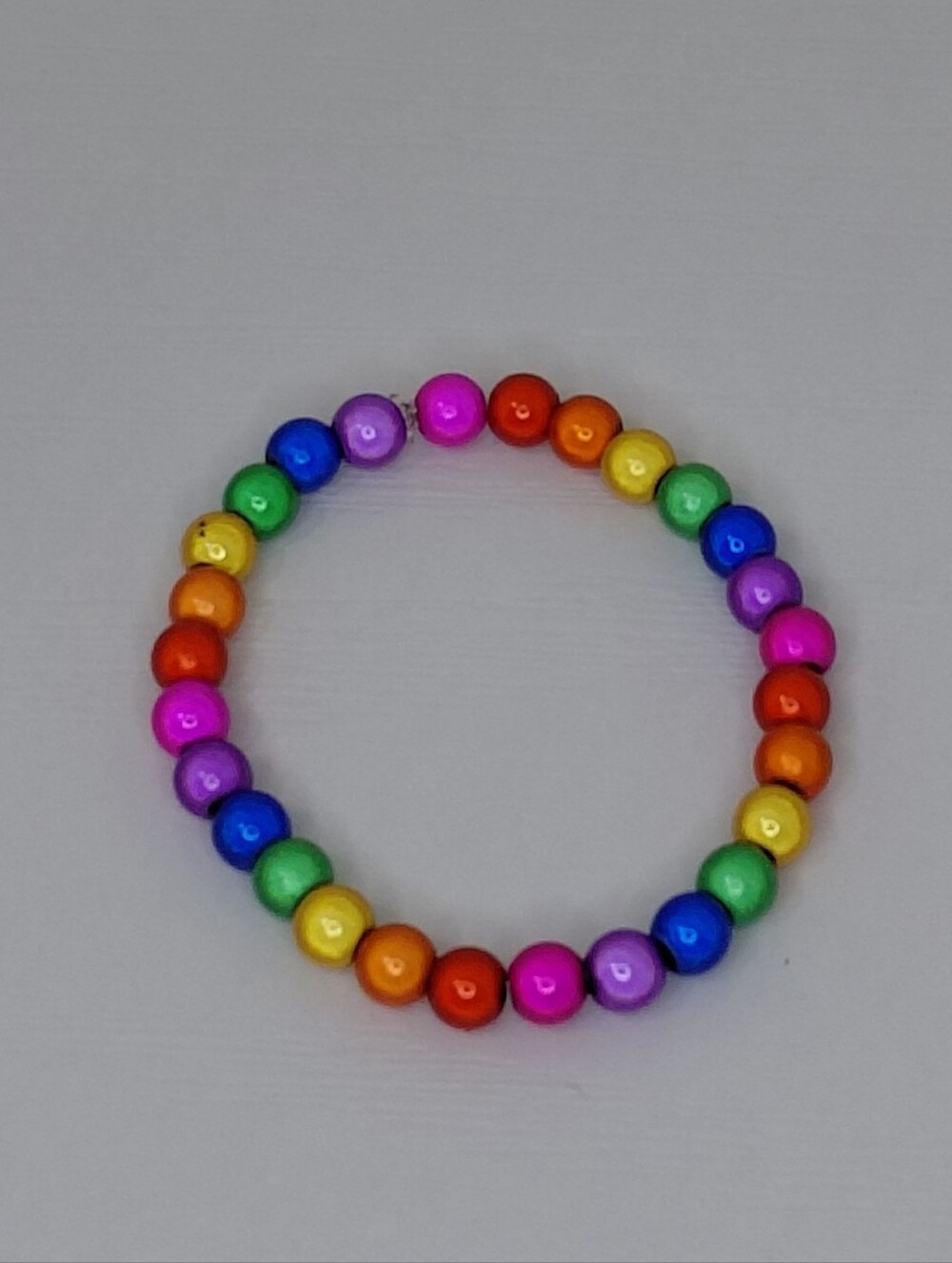 Hand Made Kids Rainbow Beaded Stretch Bracelet — Multicolor 5.5 Inches - Picture 2 of 11